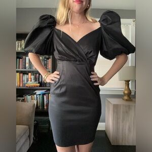 NWT! PrettyLittleThing Mini Black Dress with Puff Sleeves